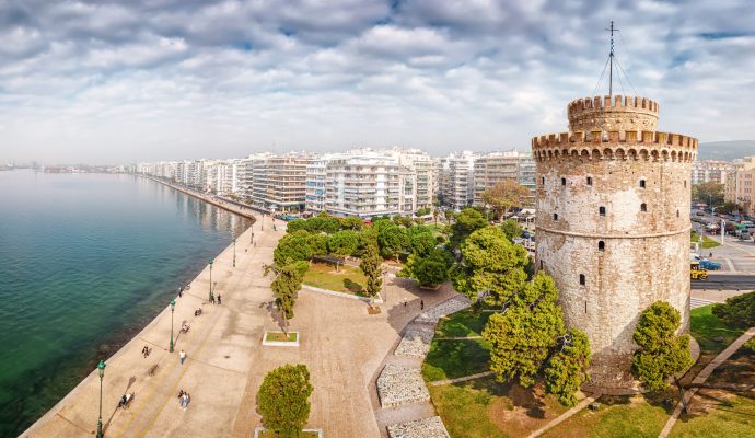 Aerial,Panoramic,View,Of,The,Main,Symbol,Of,Thessaloniki,City