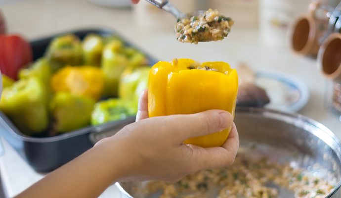 The,Traditional,Greek,Recipe,Of,Gemista,Or,Yemista.,Stuffed,Peppers