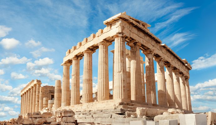 Parthenon,Temple,On,A,Bright,Day.,Acropolis,In,Athens,,Greece