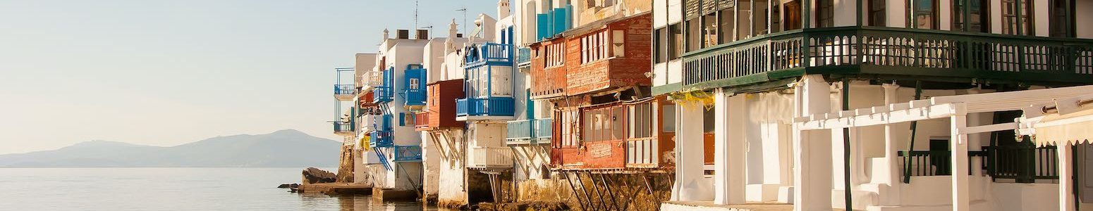 Little-Venice-at-sunset-on-Mykonos-Island-in-the-Mediterranean-Sea.-Greece.